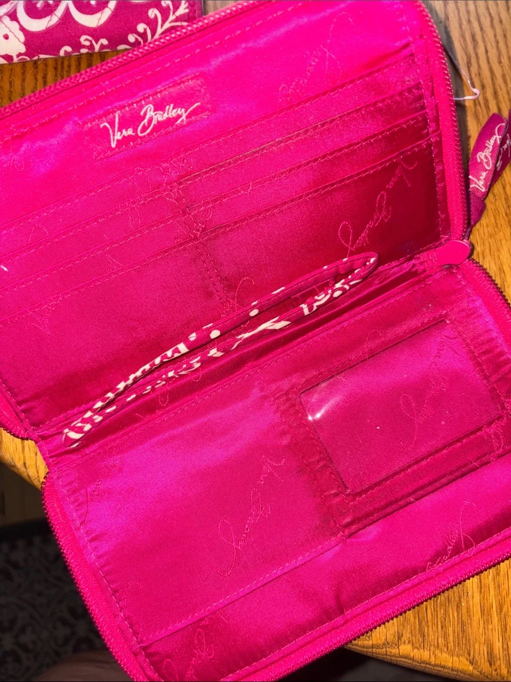 Vera Bradley Raspberry Pink Floral Quilted Wallet & Zip Wristlet Two for One! - Picture 3 of 7